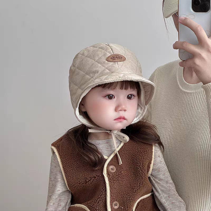 宝宝帽子冬天夹棉护耳帽婴幼儿韩版洋气大檐加厚保暖宫廷帽防风帽