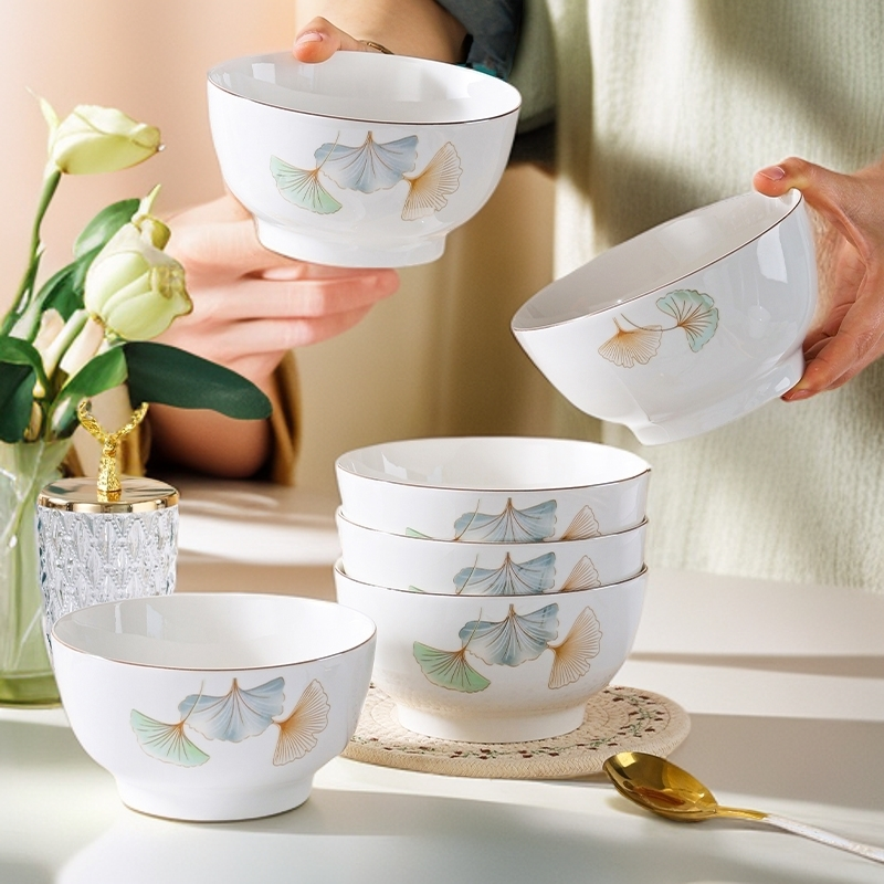 【银杏时光】4.5/5英寸沙拉碗10只装家用高颜值送礼防烫吃饭个性碗