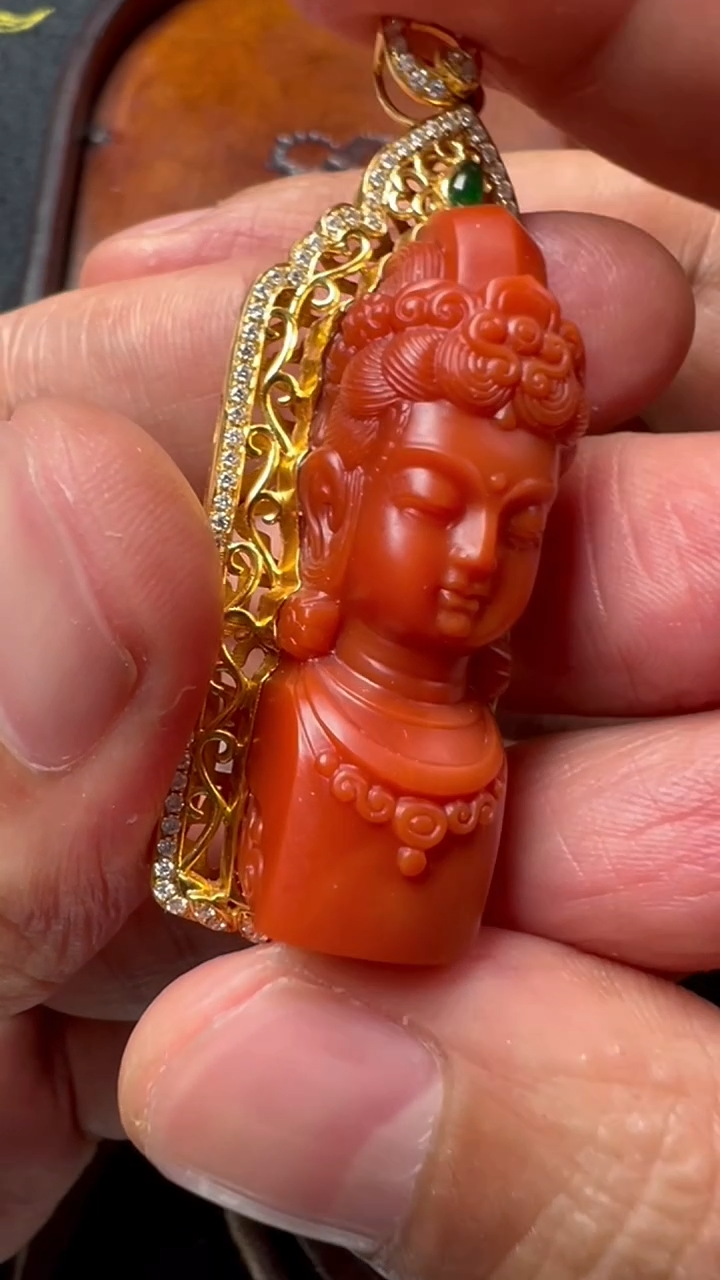 【闪购商品】南红玛瑙吊坠(不含链)18K金镶嵌无胶裂@@ZZAK118-016