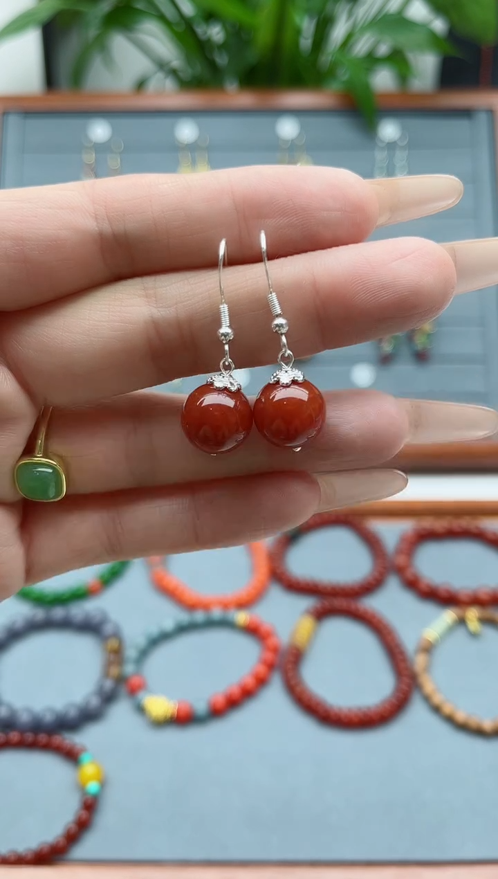 【闪购商品】玛瑙/玉髓耳饰银S925镶嵌1138龙鳞玛瑙