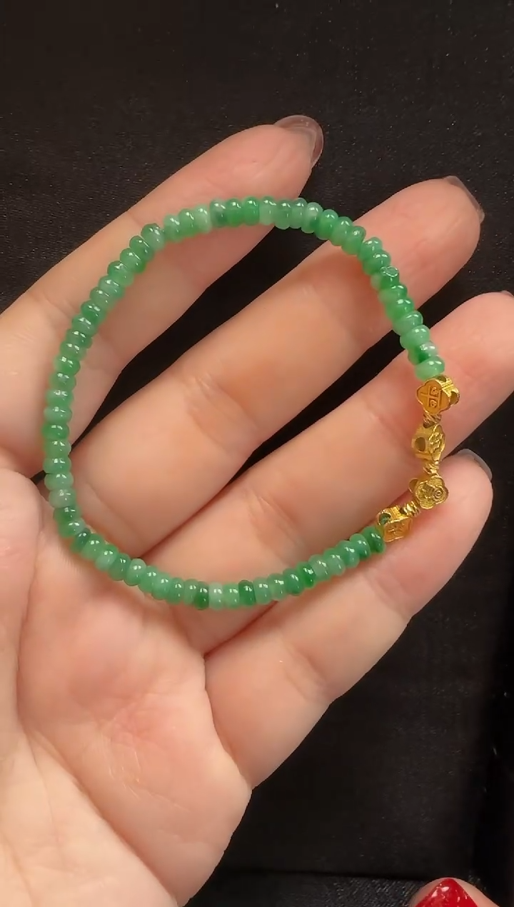 【闪购商品】翡翠手链18K金镶嵌928算盘珠一条