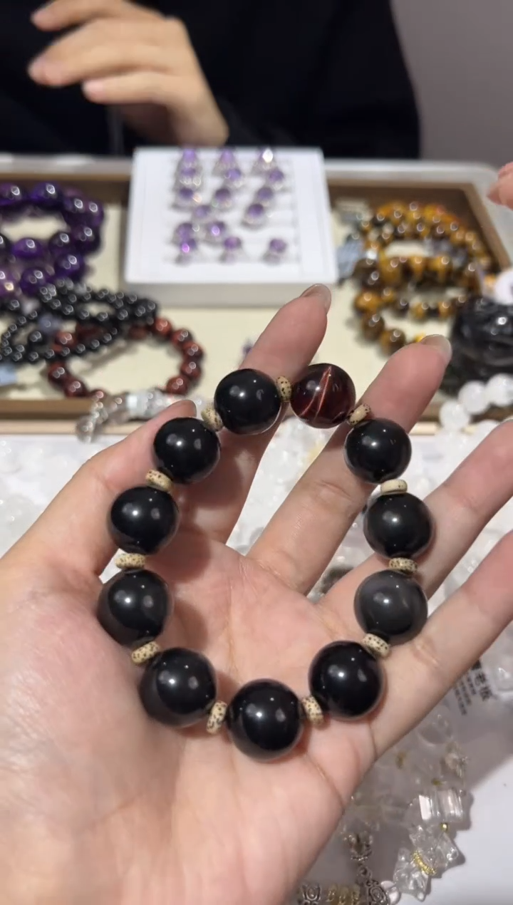 【闪购商品】黑曜岩手链未镶嵌16mm彩耀石