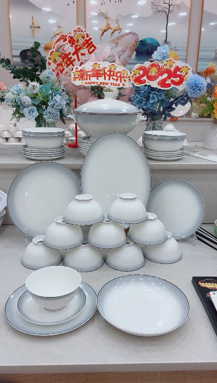 【闪购商品】碗单拍渐变灰10个米饭碗，10个深盘