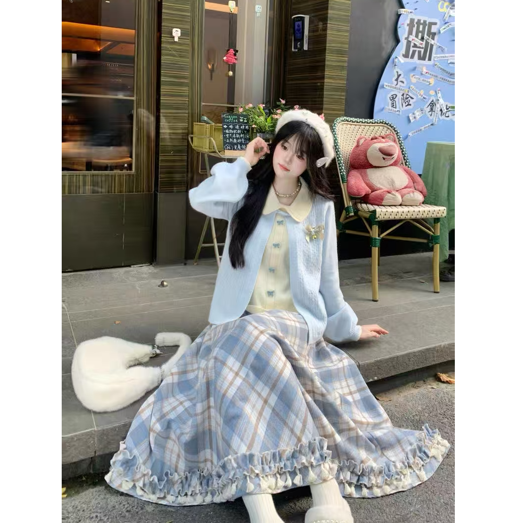 【晨曦甜露】设计感假两件减龄娃娃领少女感针织衫毛衣秋冬套装