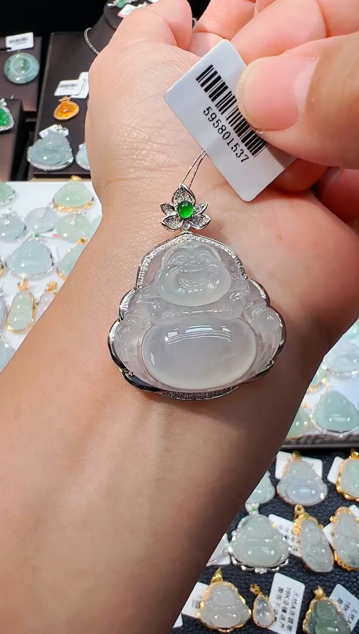 项链18K金镶嵌翡翠佛公吊坠1537