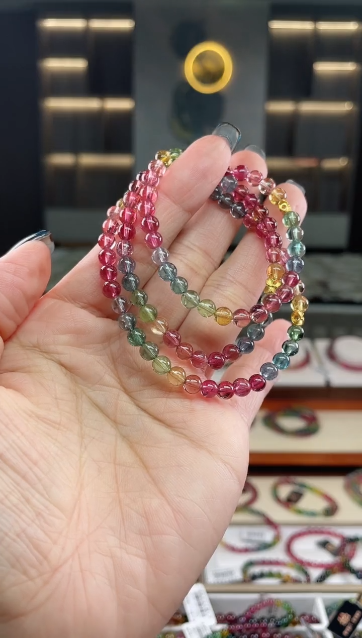 未镶嵌三圈手串mm+碧玺（多样性发一条）T