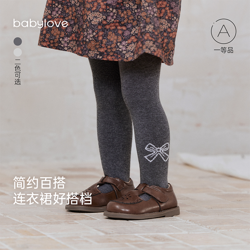 babylove婴童打底袜秋季女宝宝蝴蝶结连裤袜百搭简约配裙子打底裤