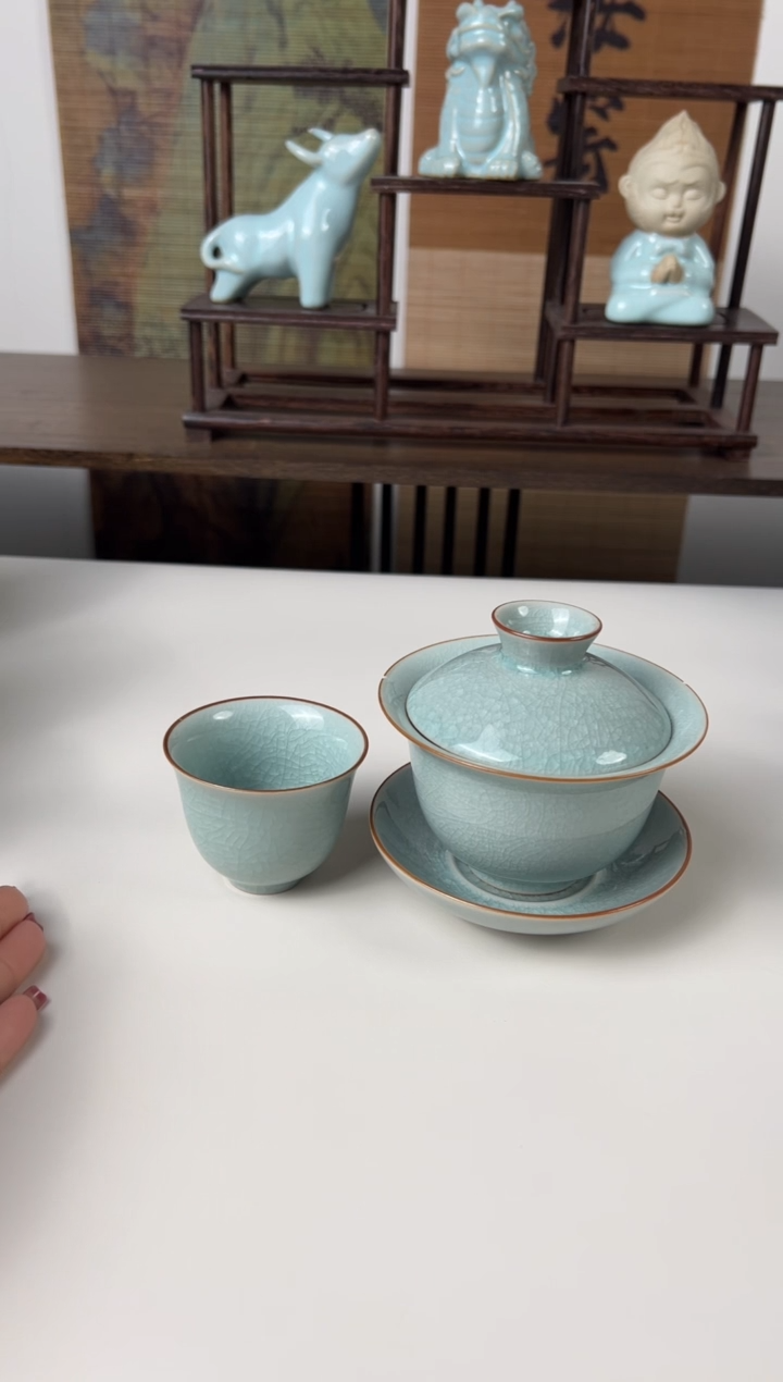 【闪购商品】杯珑匠冰花玉兰盖碗+2只玉兰杯冰花