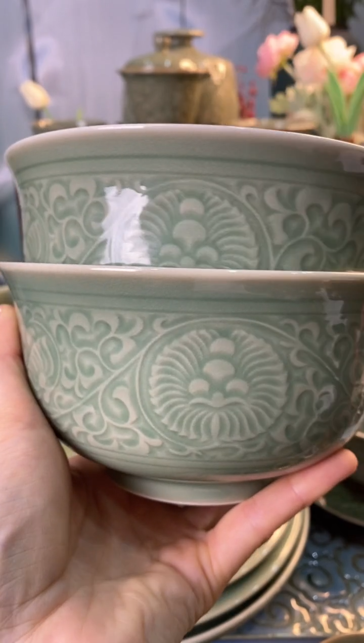 【闪购商品】b000045菊纹碗5.7英寸微瑕2只