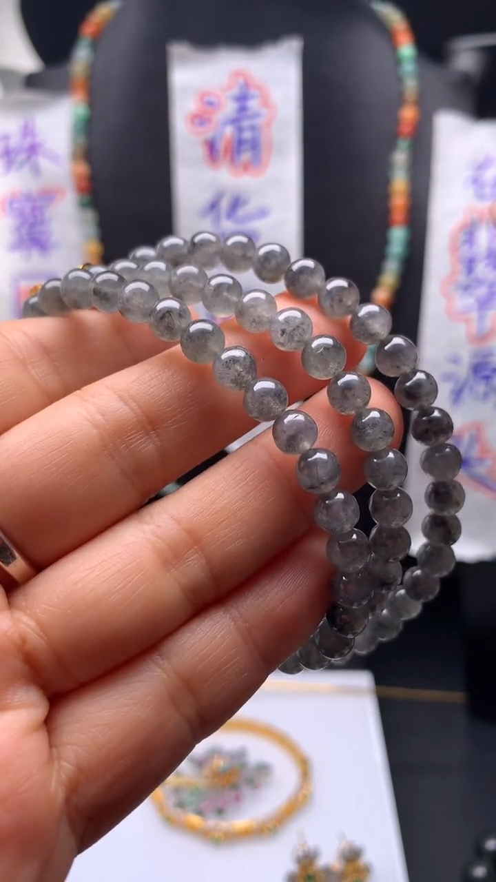 未镶嵌定制翡翠6.2mm 乌鸡种 长项链 多种戴法