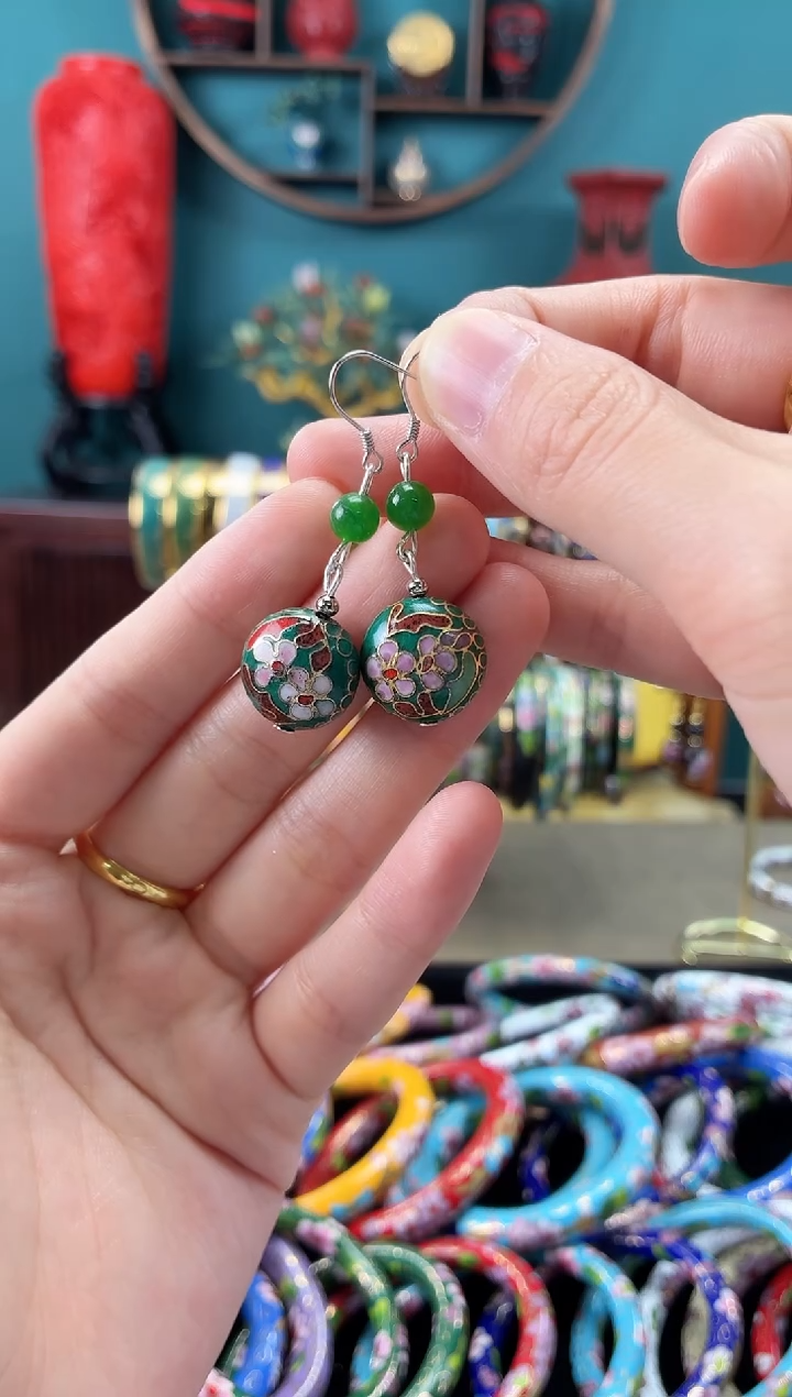 景泰蓝非遗手工耳环扁珠