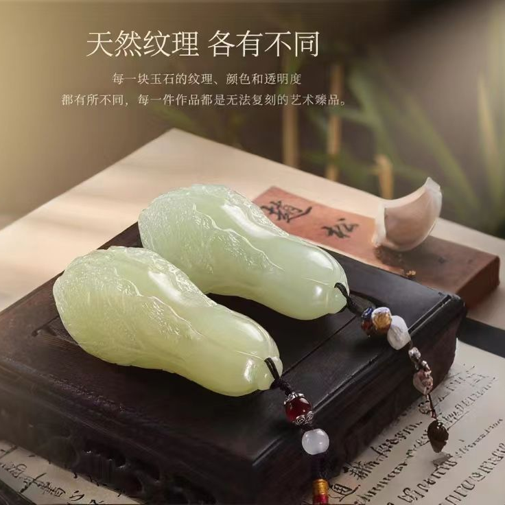 天然玉白菜百财来财手把件家居桌面装饰品送男女友解压把玩礼物