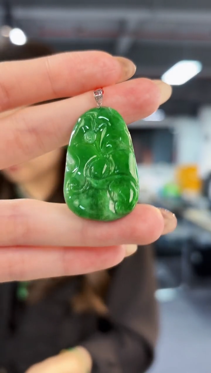 【闪购商品】翡翠吊坠(不含链)18K金镶嵌缅料A货/支持复检/一件