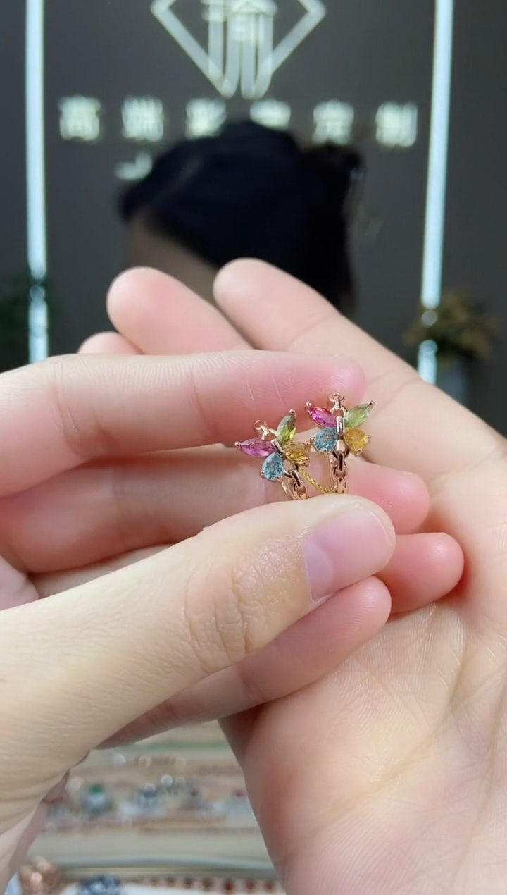 【闪购商品】碧玺耳饰银S925镶嵌耳饰