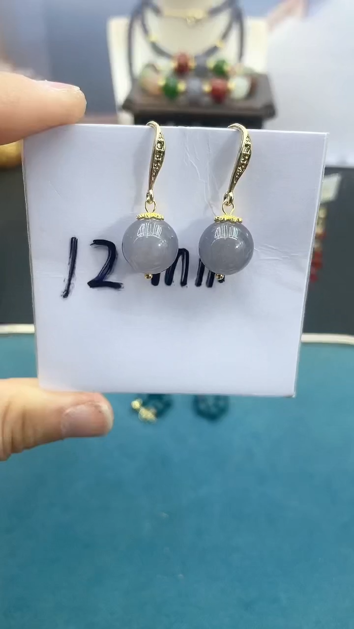 【闪购商品】和田玉耳饰银S925镶嵌12mm烟紫耳钩