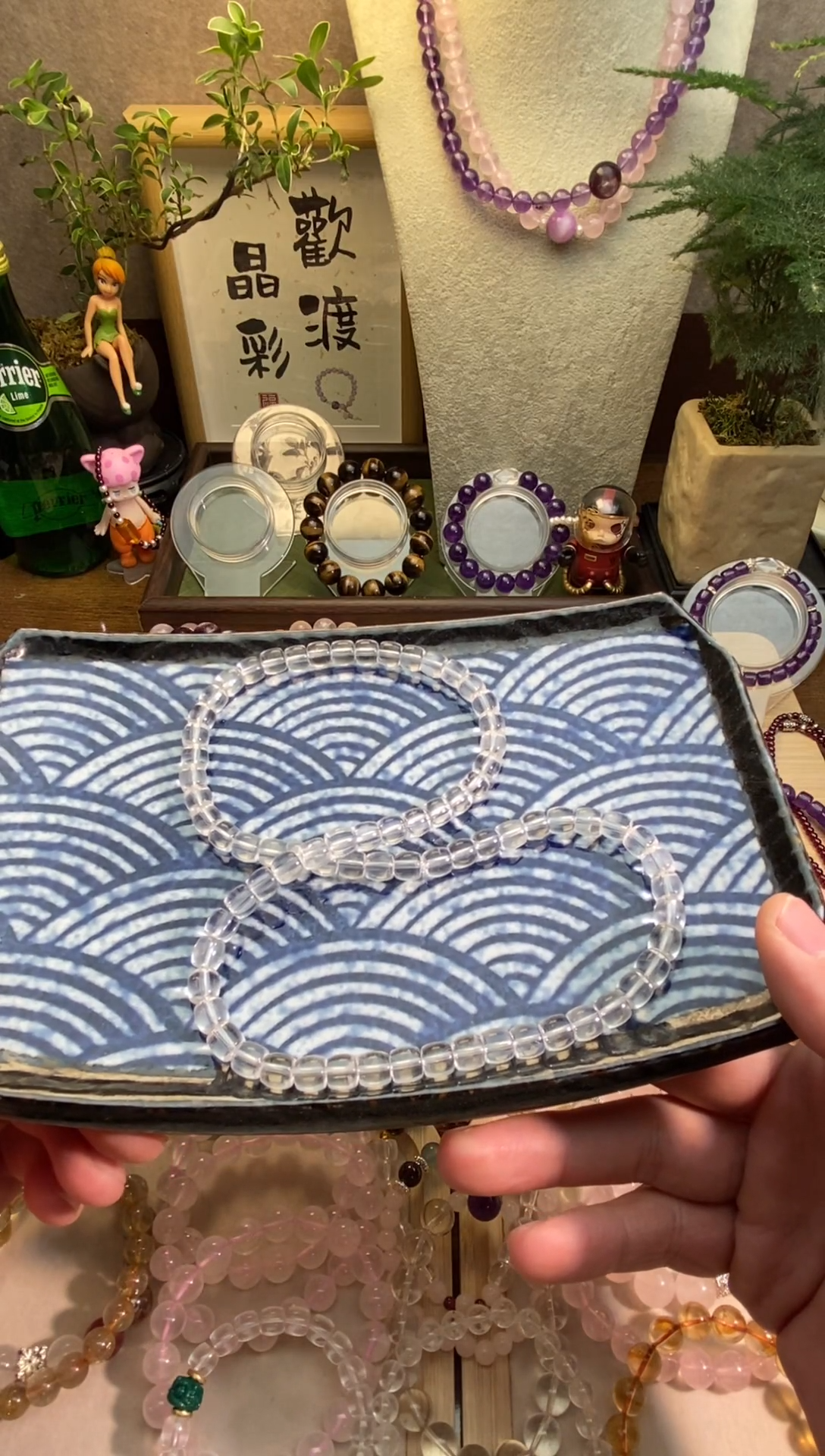 未镶嵌手串水晶白水晶老型三圈手串直径7+