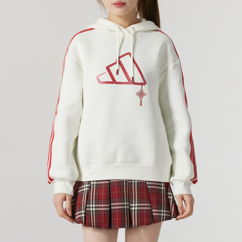 【达人专属】阿迪达斯卫衣女装2025新年款连帽运动休闲套衫JZ1638