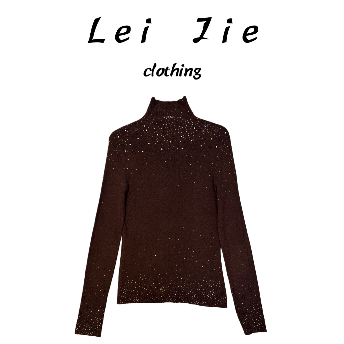 【Lei Jie】高领钉珠烫钻镂空精致重工针织上衣685