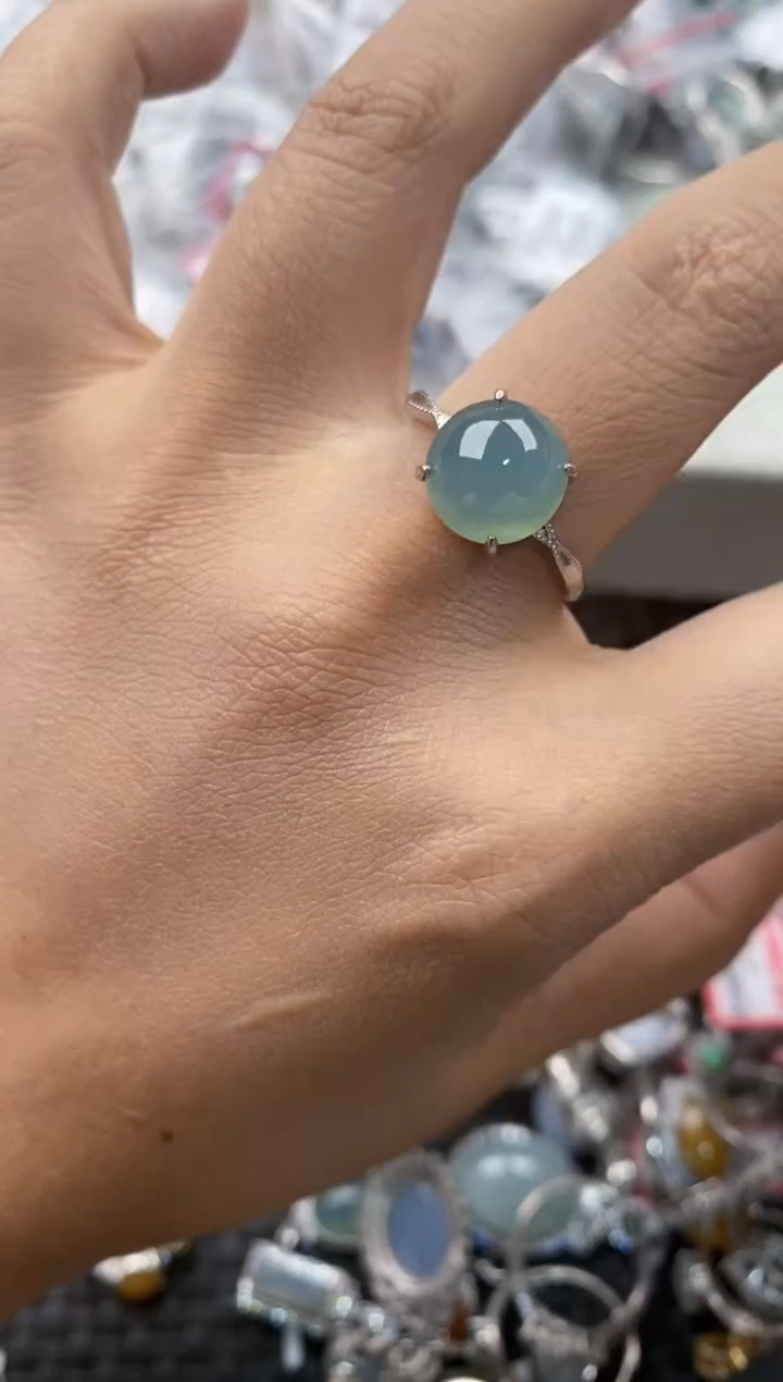 银S925镶嵌戒指翡翠999              2