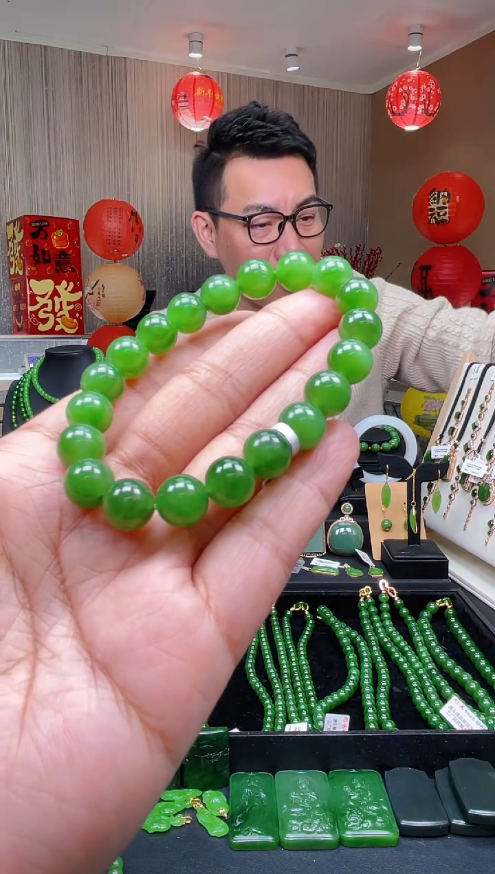 【闪购商品】和田玉（碧玉）手串未镶嵌±10mm 阳绿色单圈