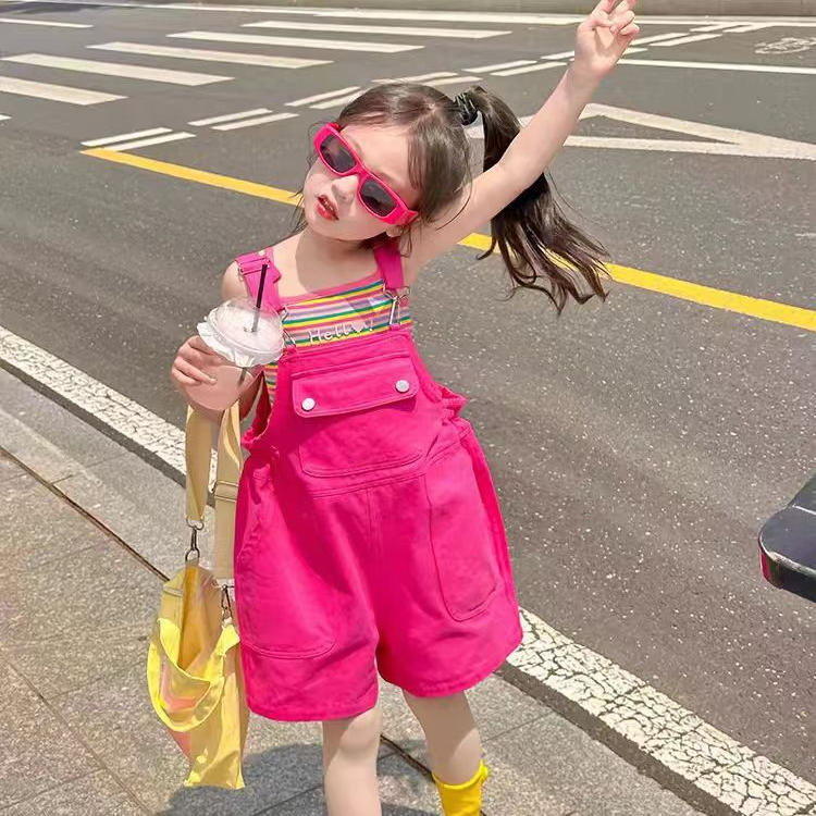 N837【阿楠家甄选】女童夏季多巴胺时尚背带裤套装宽松韩版