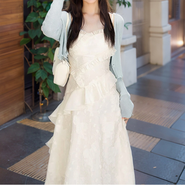 亦声甜美法式吊带连衣裙子女夏季收腰显瘦气质仙女长裙子套装XN