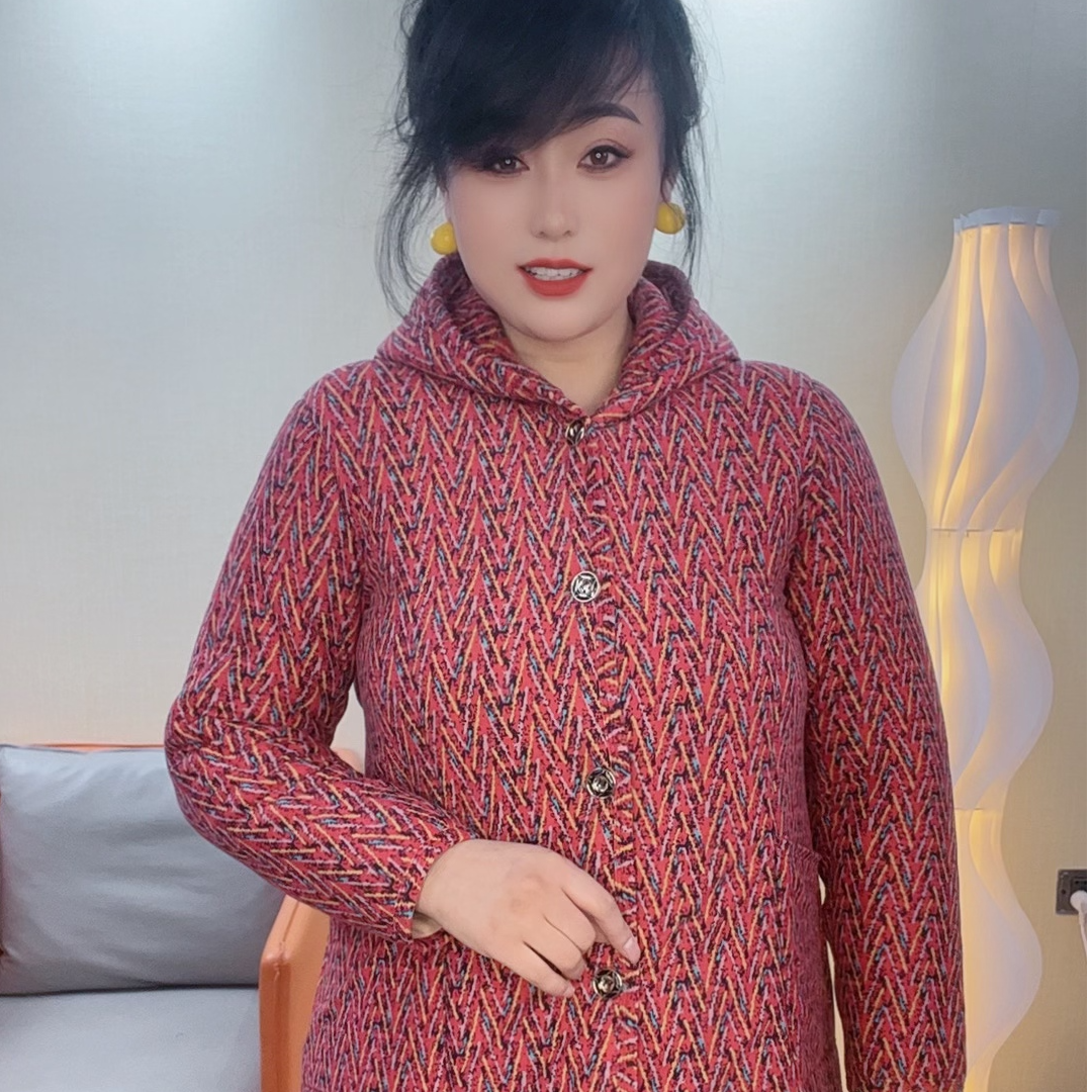 X-中长款带帽款 花色保暖加厚 防寒系扣棉袄