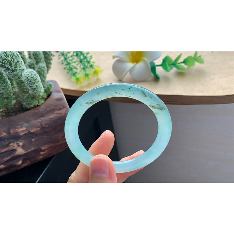 02.10批冰飘花绿果冻圆条464号53-7.2-8.3清新冰晴绿水翡翠手镯