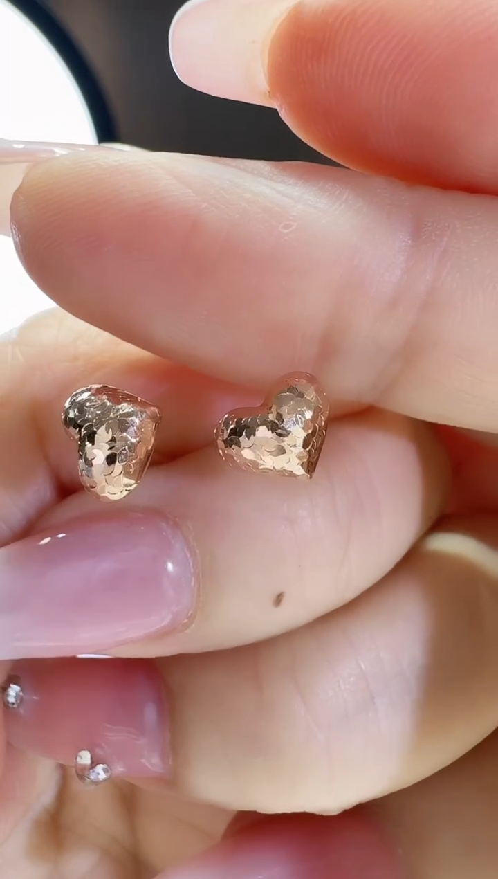 【闪购商品】18K金耳饰爱心车花耳钉玫瑰金