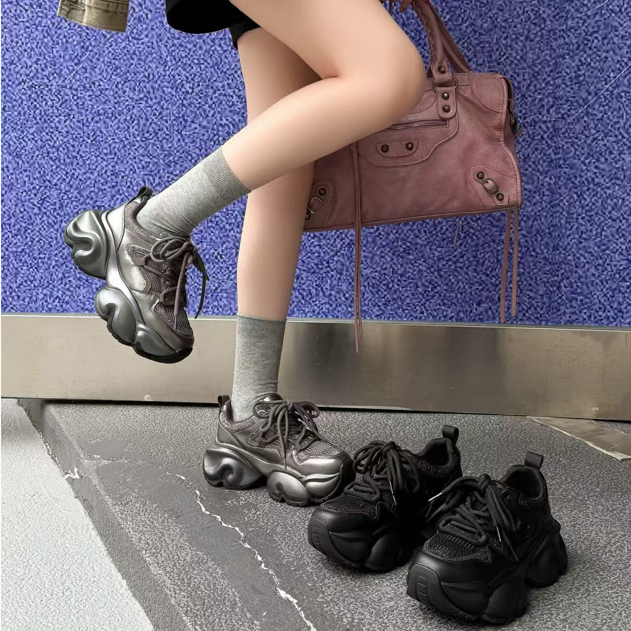 2025年秋季新款圆头厚底增高运动老爹鞋轻便舒适女鞋休闲跑步鞋