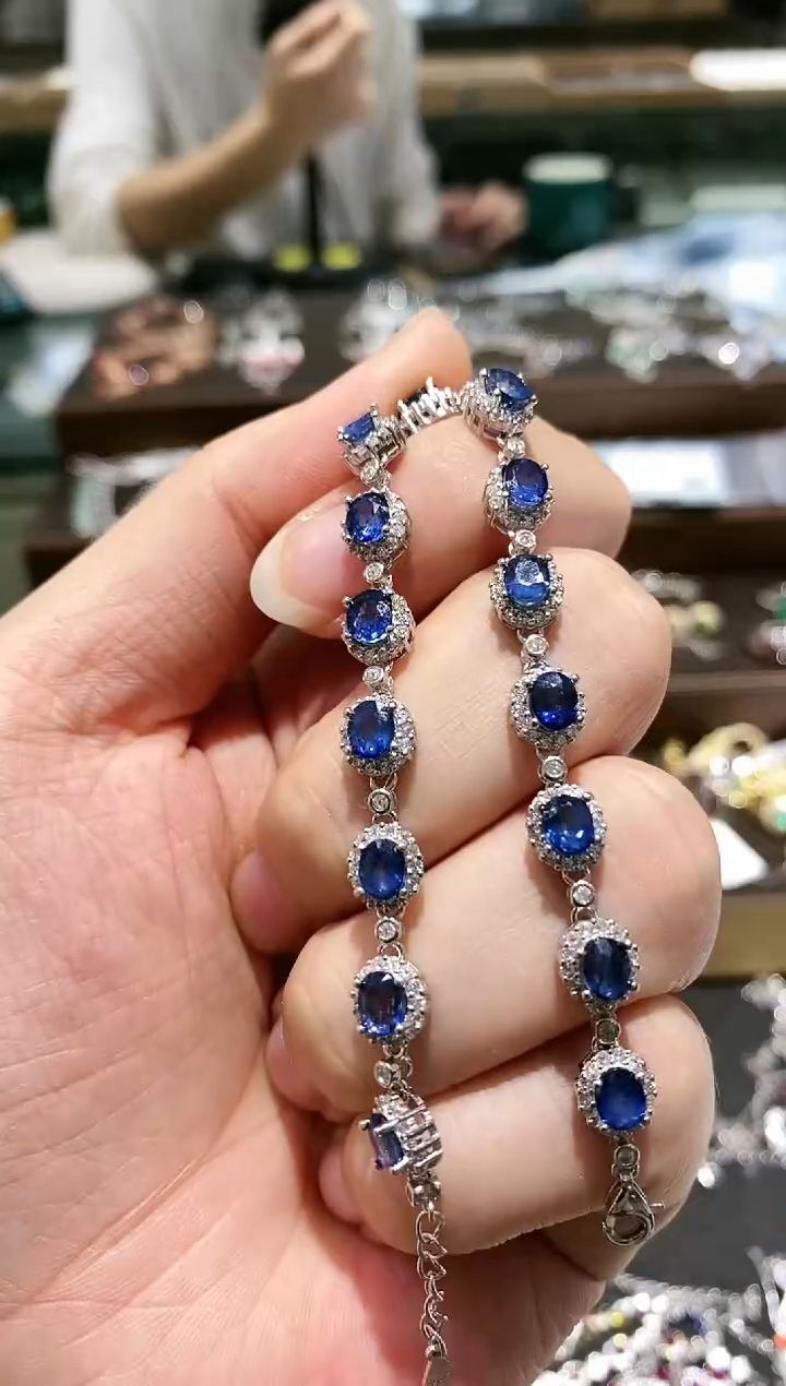 【闪购商品】蓝宝石手链银S925镶嵌手链