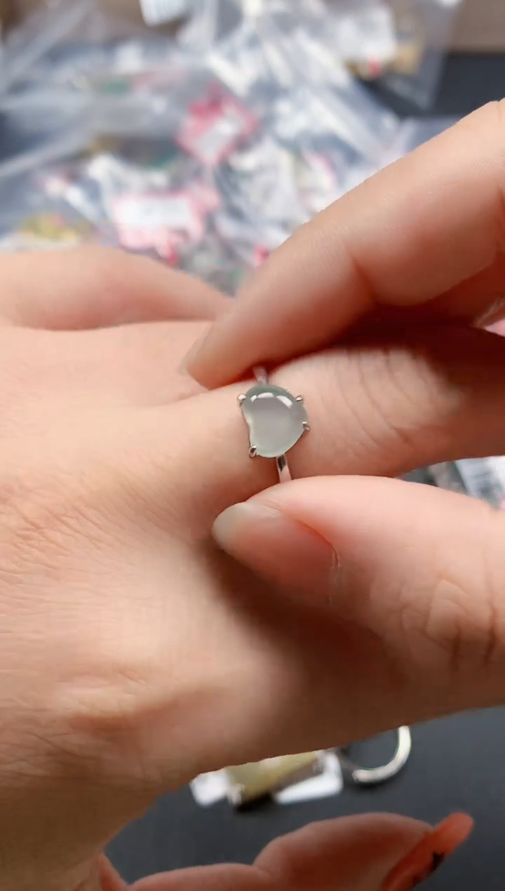 银S925镶嵌戒指翡翠天然A货缅甸翡翠