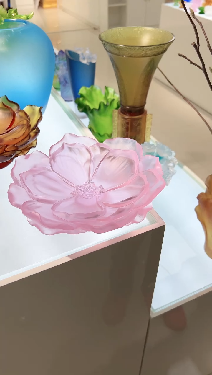 【闪购商品】茶宠古法琉璃花蕊果盘粉色