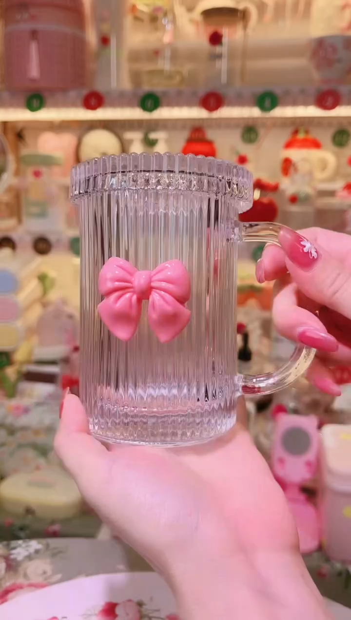蝴蝶结带盖玻璃杯~品质好发货快放心拍！