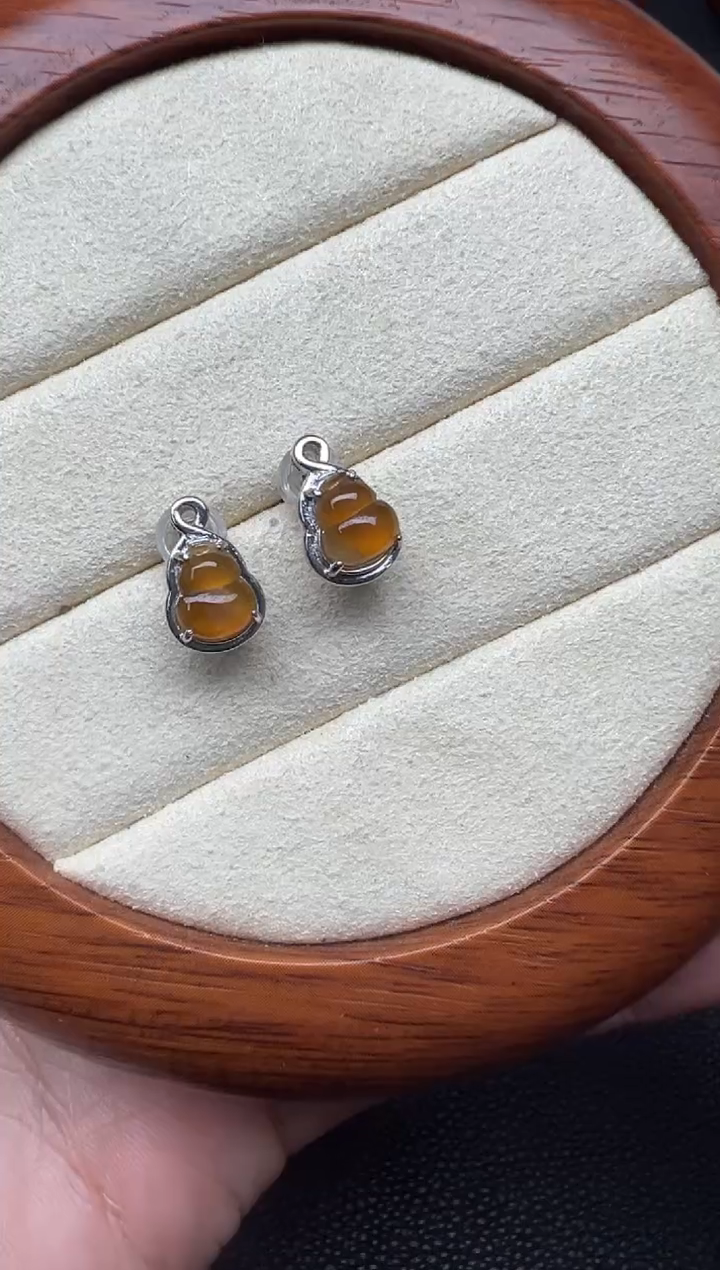 银S925镶嵌翡翠耳饰（44号链接）纯天然A货缅甸翡翠 葫芦