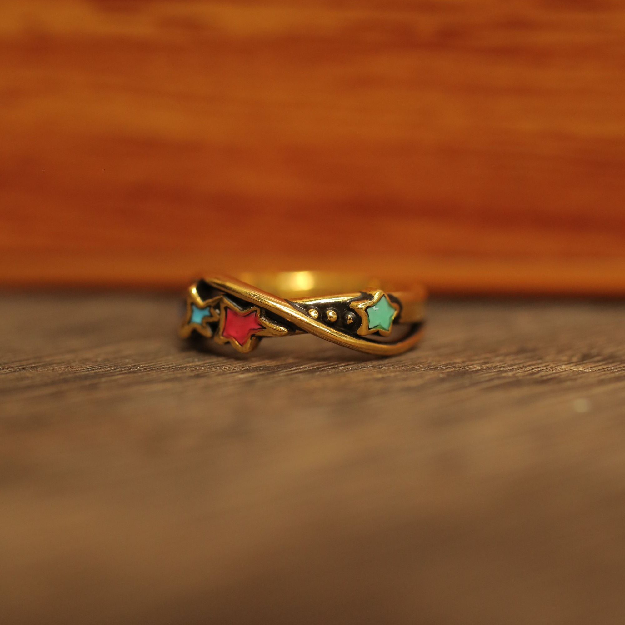 伊芙琳电黑工艺足金黄金戒指冰与火之歌戒指