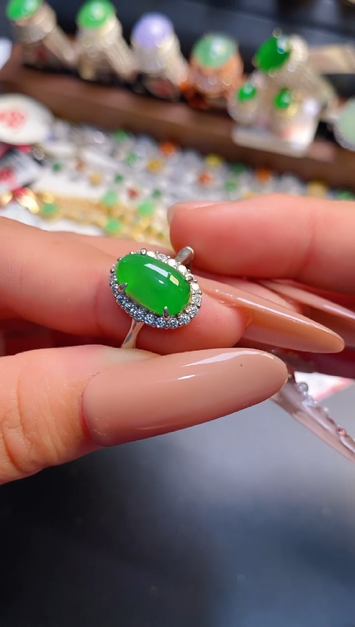 银S925镶嵌戒指翡翠天然