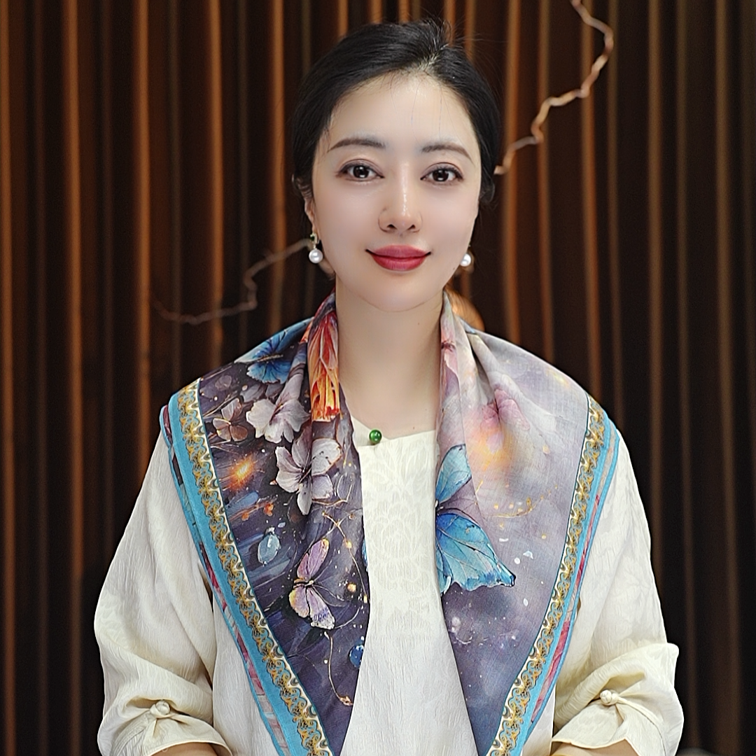 【两只蝴蝶】70*70丝毛方巾女士双面色百搭围巾披肩四季款洋气