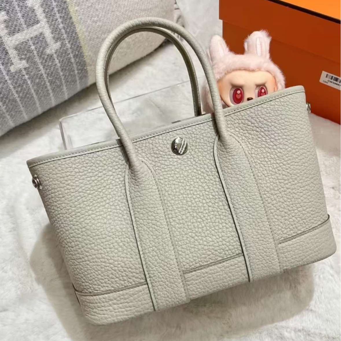 99新 Hermes/爱马仕 小花6欢 花园包 Mini 23 冰川白 W刻包