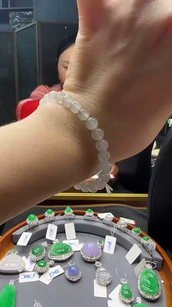 【闪购商品】翡翠手串未镶嵌天然缅甸翡翠白冰手珠串