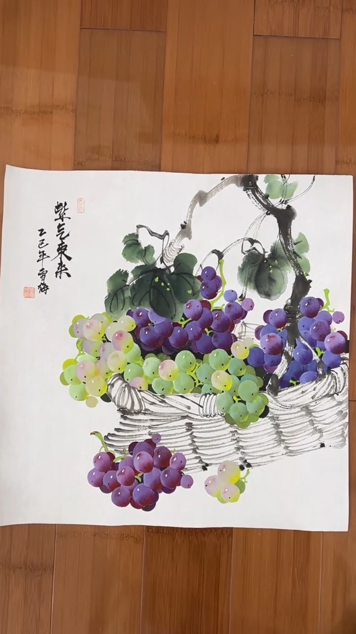 国画【福利，纯手工手绘】李雪梅葡萄50*50厘米