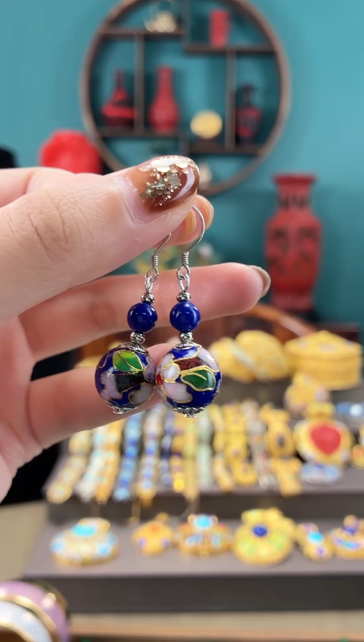 非遗手工景泰蓝耳环宝蓝
