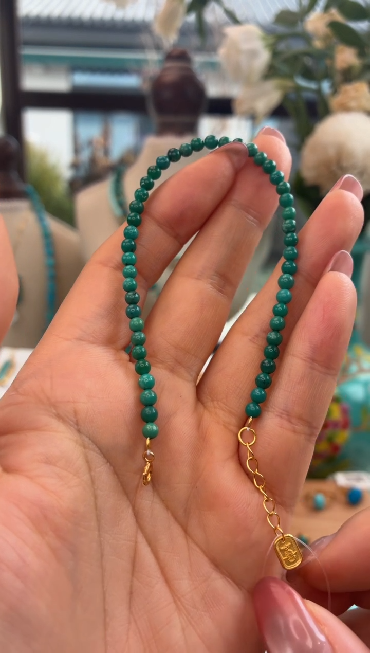 银S925镀金镶嵌绿松石手链1