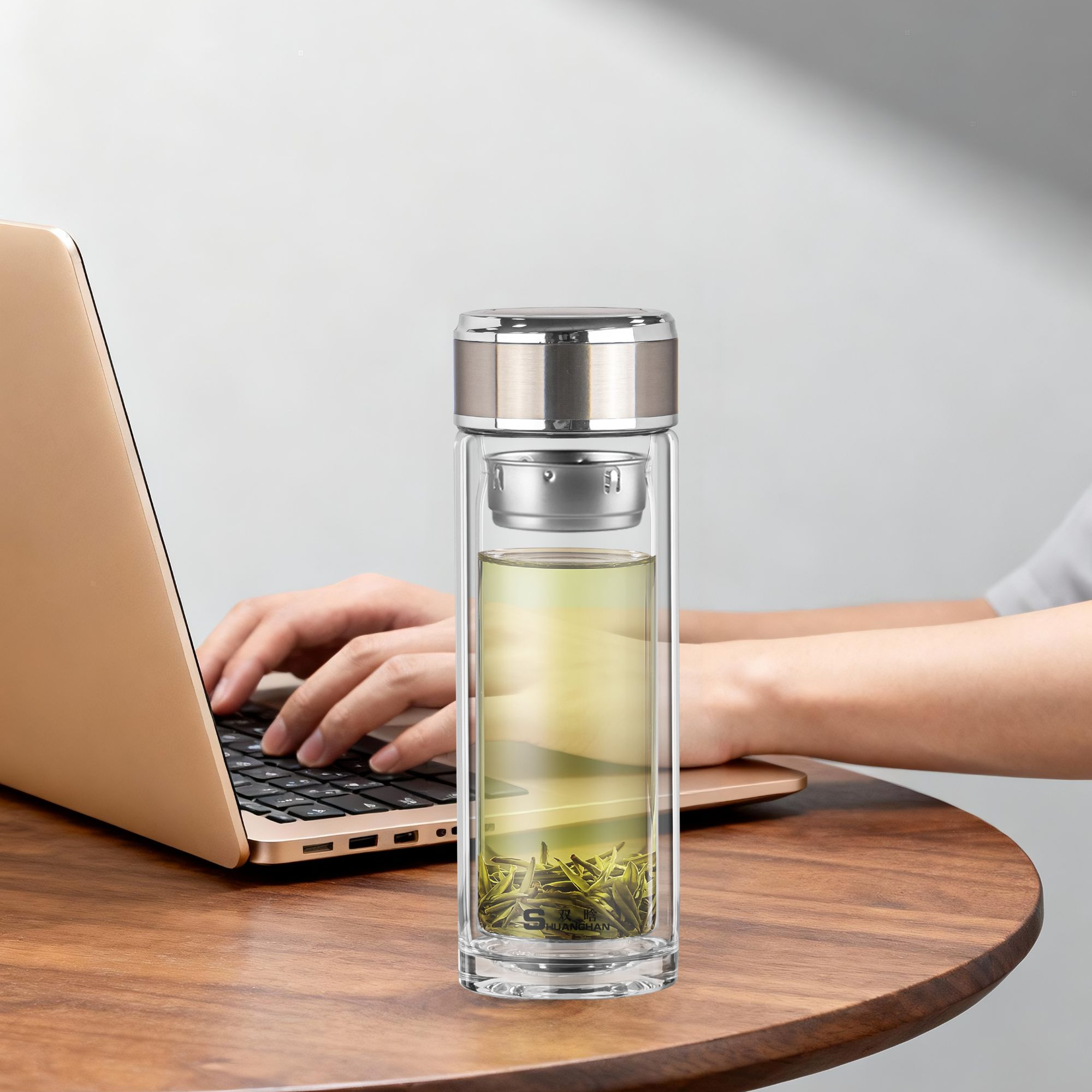 双晗男士玻璃杯双层办公室泡茶水杯耐高温大容量透明商务水杯