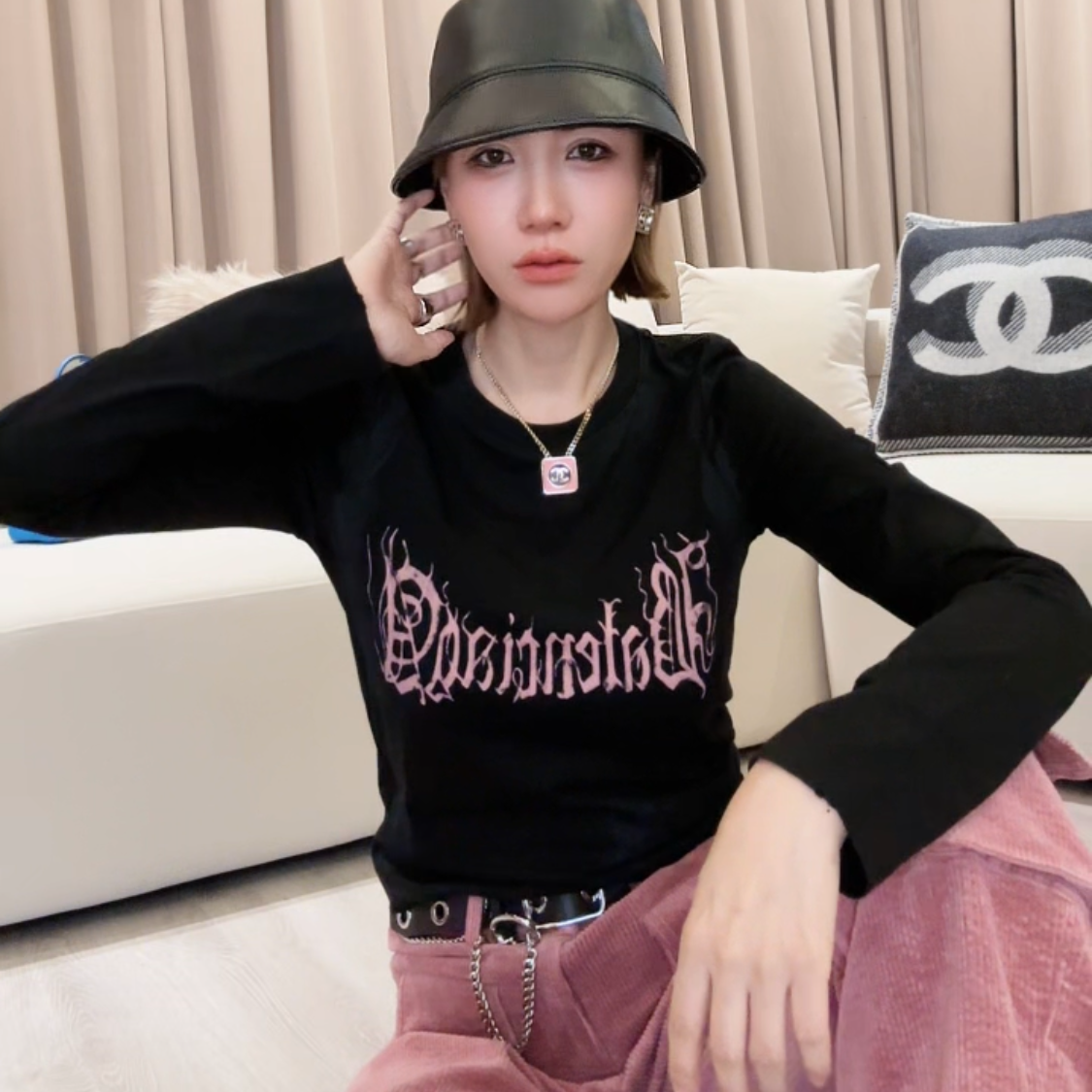 GULINA/娜姐 欧货字母配饰经典百搭休闲短袖纯棉T863998B