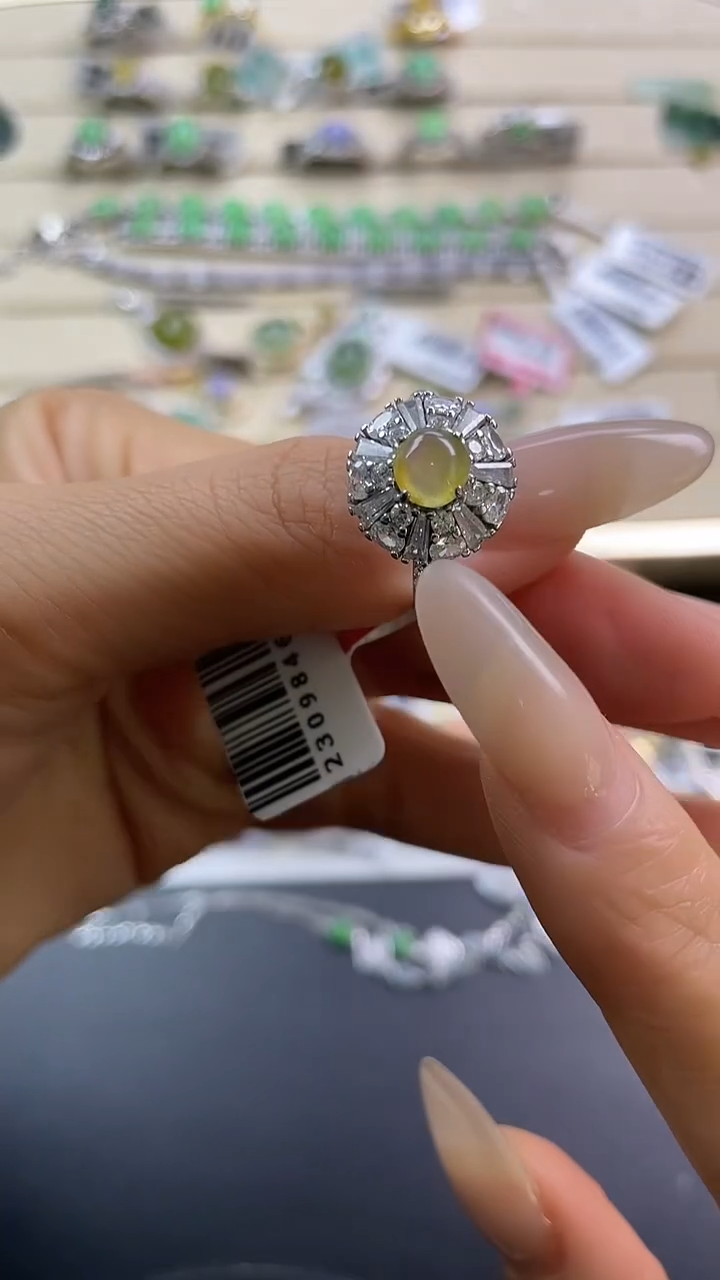 银S925镶嵌戒指翡翠翡翠 蛋面 银S925镶嵌