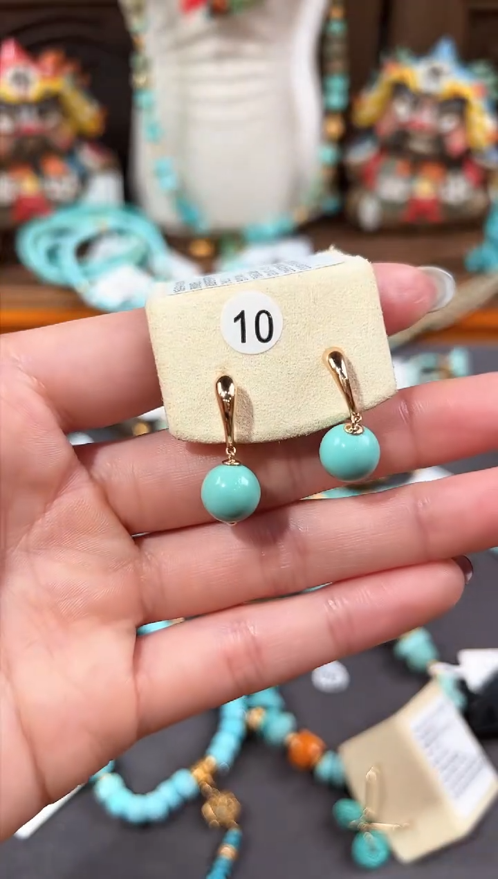 【闪购商品】绿松石耳饰18K金镶嵌绿松石耳饰