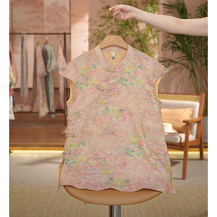 《 春水瑶-奥黛》新中式提花国风时尚休闲透气短袖中长款奥黛