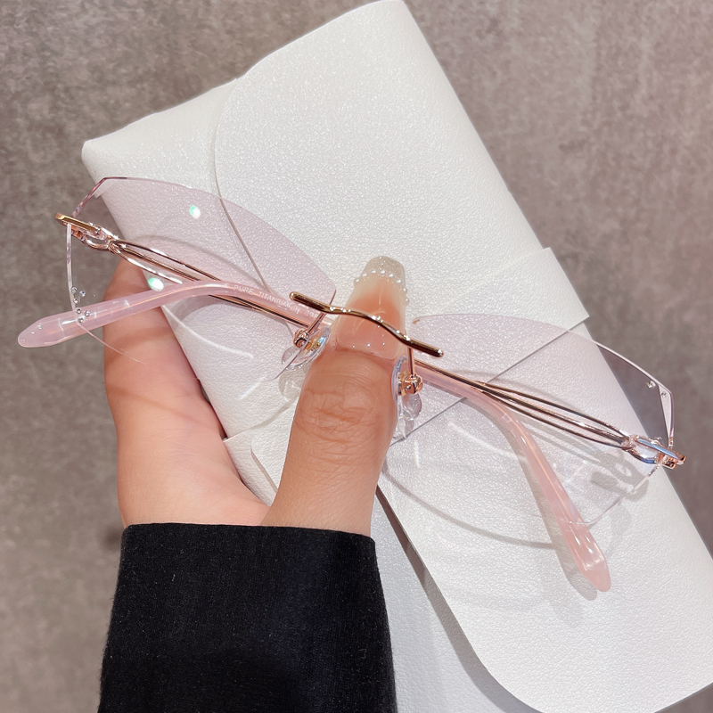 超轻纯钛钻石切边近视眼镜女渐变灰青红色优雅潮度数散光高级感配