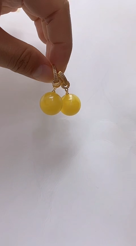 【闪购商品】琥珀裸石银S925镶嵌蜜蜡耳坠